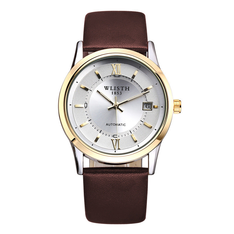 Automatic Mechanical Waterproof Men’s Business Watch – Classic Leather & Steel Wristwatch