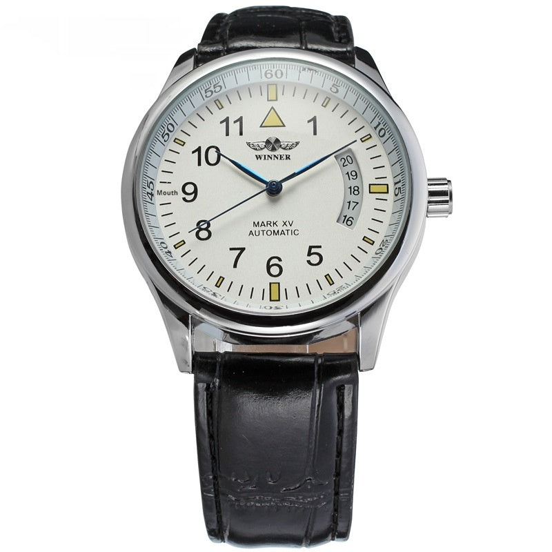 Automatic Mechanical Calendar Watch – Unisex Casual Leather Wristwatch