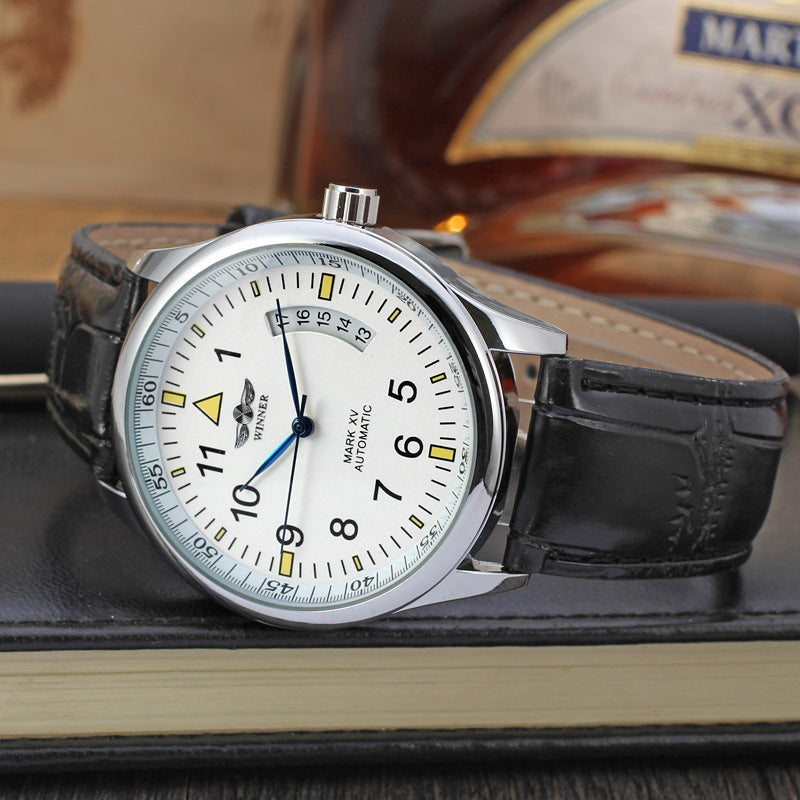 Automatic Mechanical Calendar Watch – Unisex Casual Leather Wristwatch