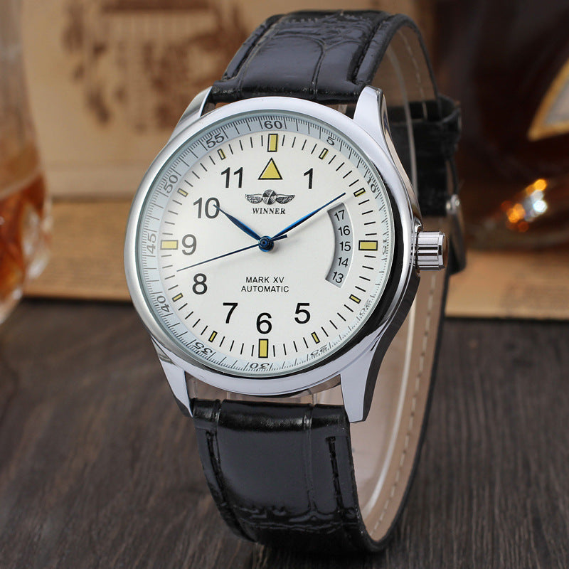 Automatic Mechanical Calendar Watch – Unisex Casual Leather Wristwatch